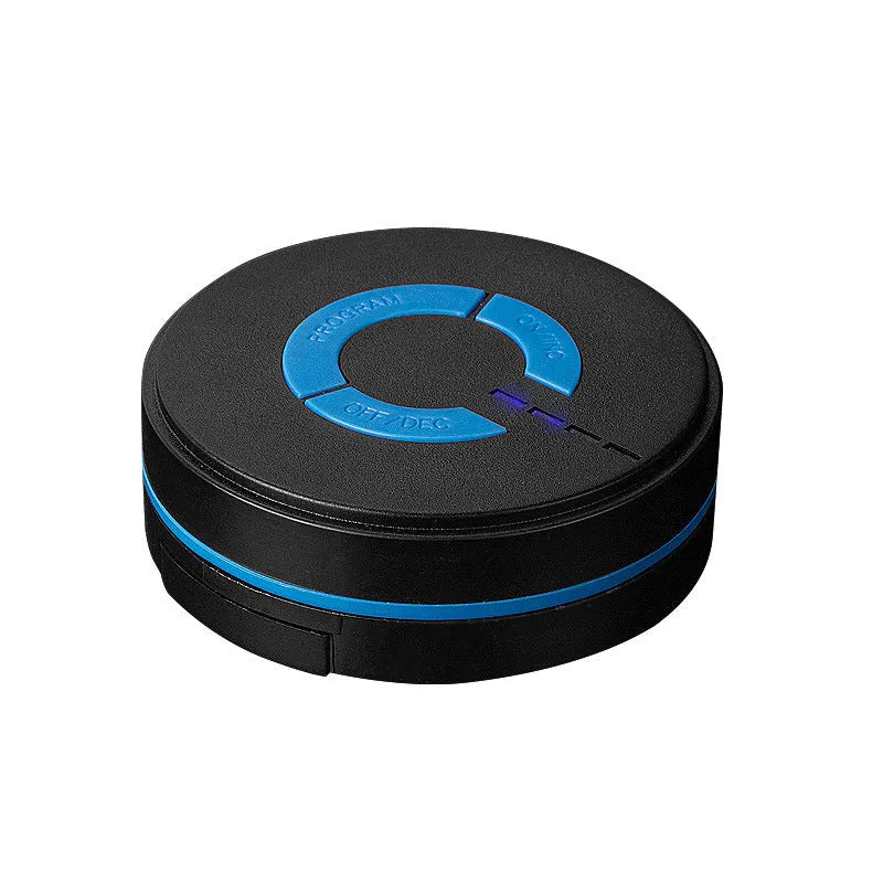 HQ-185 black mini electric shoulder and neck massager showing 15cm compact size