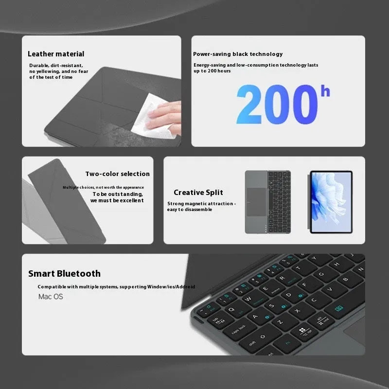 Grey wireless Bluetooth folding keyboard for smartphones and tablets showing compact portable design