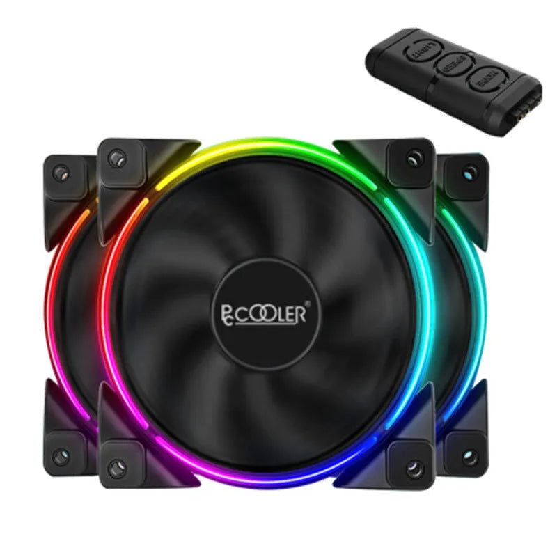 Three black 120mm ARGB PC cooling fans with plastic blades and frames