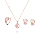 Women's pendant necklace set in alloy with electroplating and inlaid artificial gems, supplied with earrings and hand accessories.