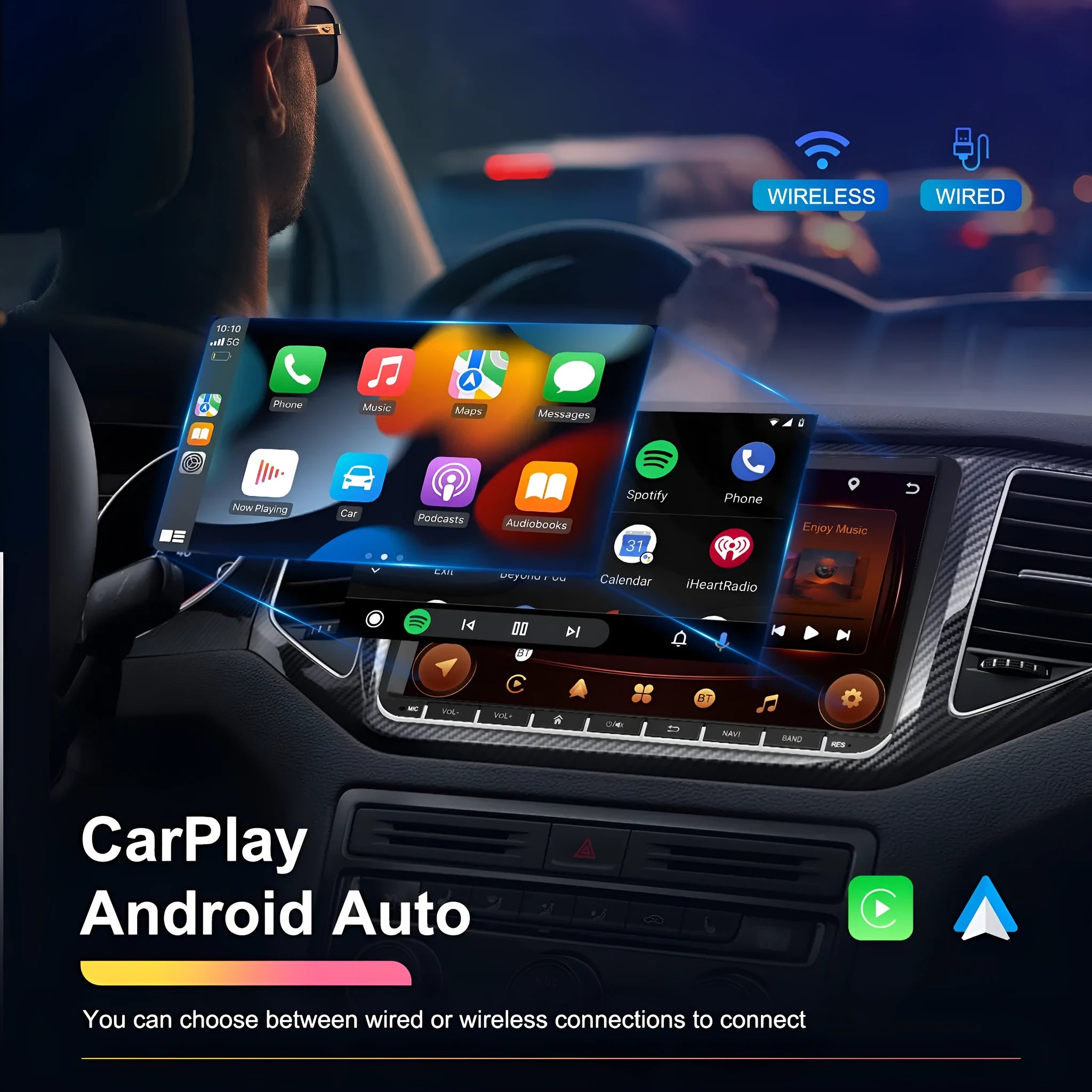 7-inch Android car stereo with wireless CarPlay and Android Auto for Volkswagen vehicles