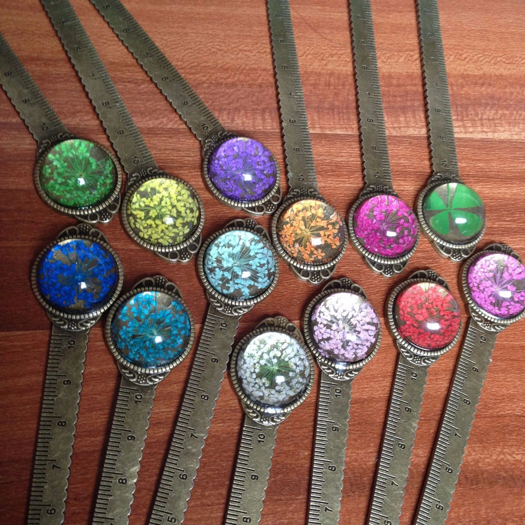 Handmade dried flower gypsophila ruler bookmark measuring 12cm with botanical designs