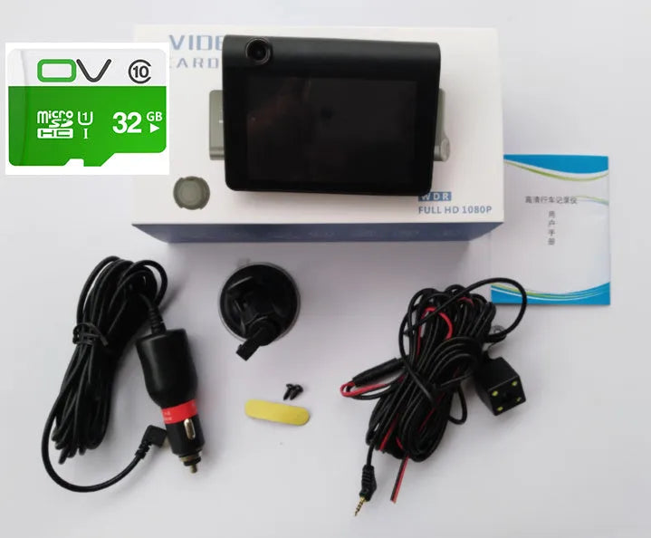 1080P three-record driving recorder with 4-inch screen and 170-degree wide-angle front camera