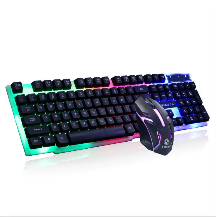 Limei Gtx300 backlit gaming keyboard and mouse set in multiple colour options on a desktop