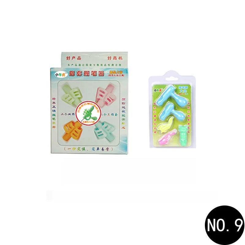 Cartoon-style soft rubber ergonomic pen holder for correcting children's writing posture.
