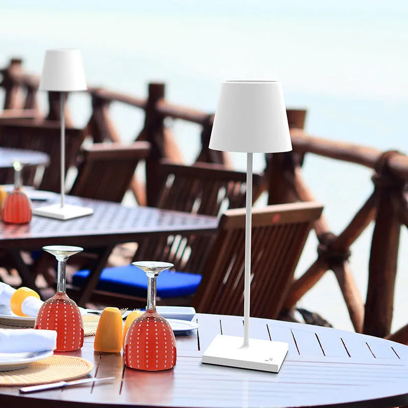 Touch dimming wireless table lamp 38x10cm aluminium acrylic construction warm 3000K black finish