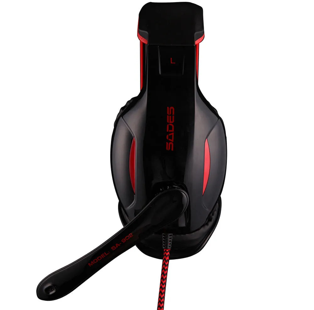 Black SADES SA 902 Hero Alliance wired USB gaming headset for PC with lighting on earcups.
