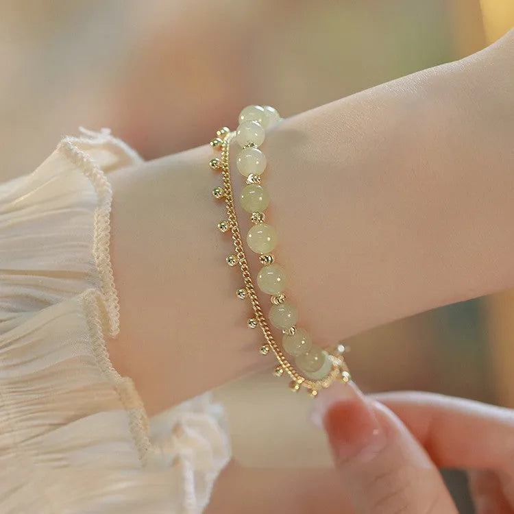 Natural Hetian Jade women's bracelet with princess charm handmade jewellery