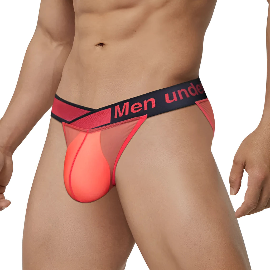 Men's transparent ice silk breathable underwear with large V gradient high fork design in solid colours
