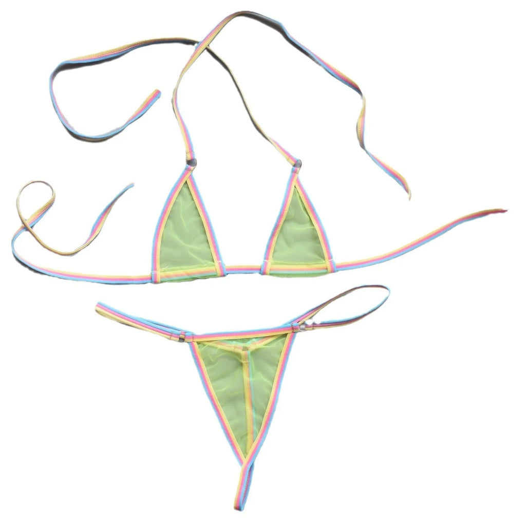 Simple super mini bikini set for women with T-back three-point style in polyester, colour red