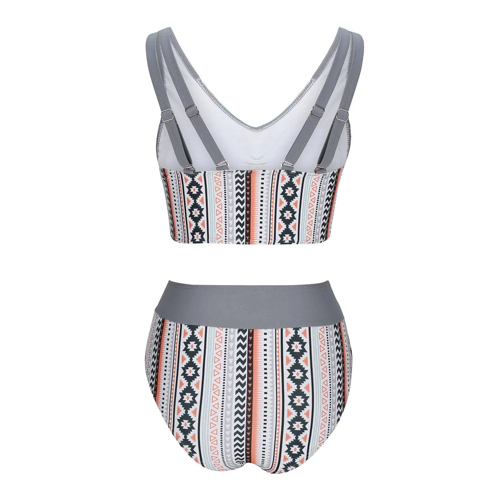 Blue solid colour women's cross sling split swimsuit bikini set on a mannequin.