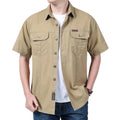 Men's Cotton Short Sleeve Cardigan Shirt Solid Colour Casual Summer Top Regular Fit Youth Style Japanese Workwear Shirt Available in Dark Blue Army Green Khaki Beige Black Gray Red White and Denim Blue Sizes M to 5XL