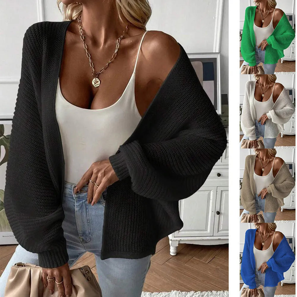 Loose fit batwing sleeve cardigan in lightweight polyester fabric showing colour options