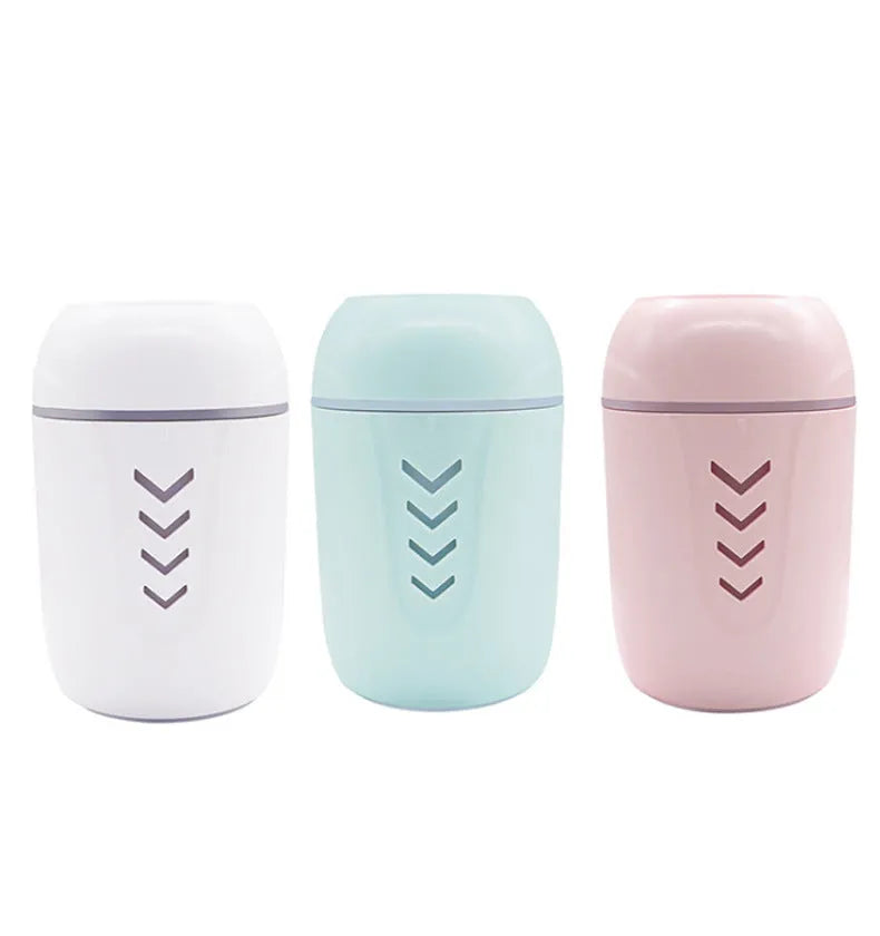 Portable column-shaped car humidifier with aromatherapy function in blue, white, or pink colours