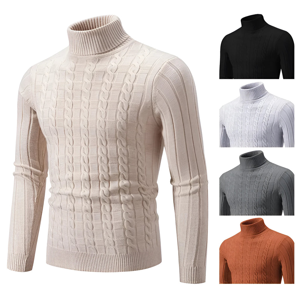 Men's slim twist turtleneck pullover sweater in chenille fabric for youth leisure wear