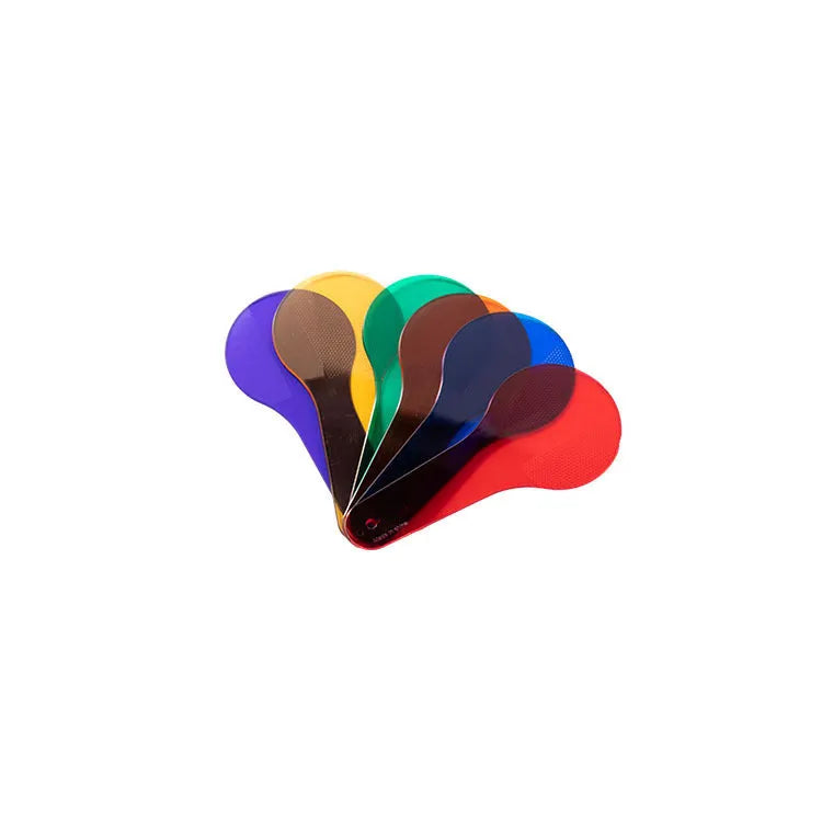 Six PVC colouring learning boards for kids in red, yellow, blue, green, orange, and purple.