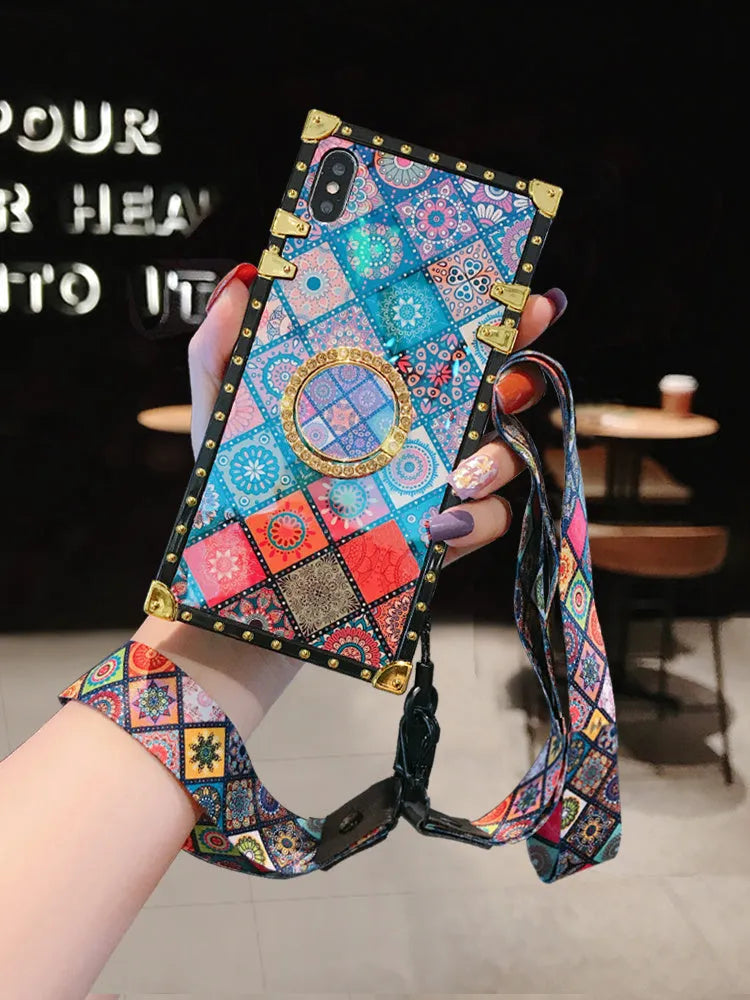 Samsung S8 silicone protective case with bohemian blue light mirror frame design in square cover format