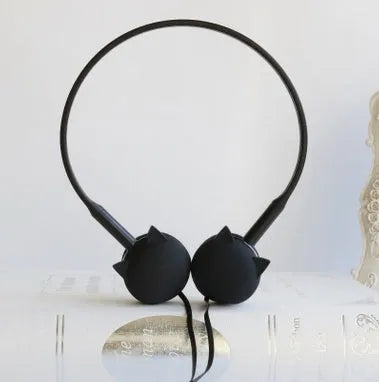 Foldable cat ear headphones in black, blue, pink, or white colours with 3.5mm plug