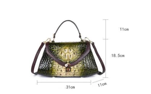 Ladies first layer cowhide tote bag, 31cm bottom length, retro coffee red green