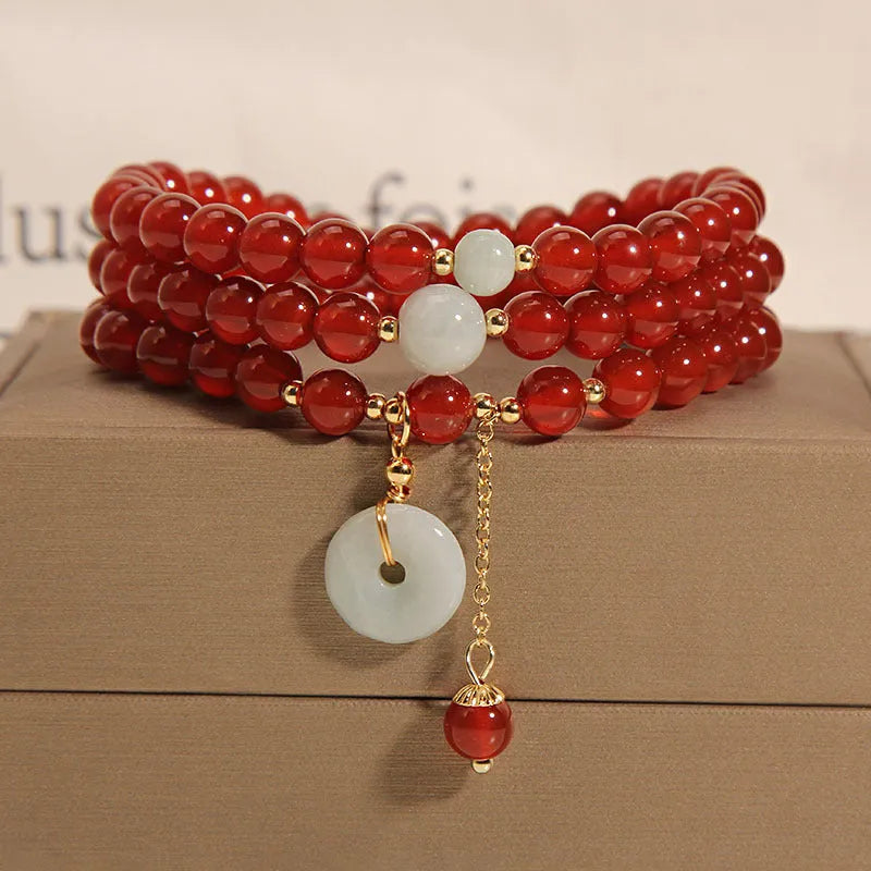 Red agate crystal multi-layer bracelet for women with adjustable length in retro ethnic style