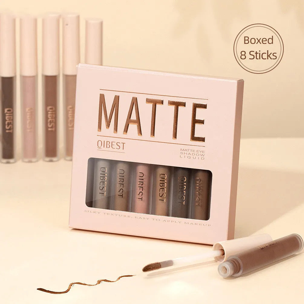 Matte liquid eyeshadow set with eight 2g tubes in khaki earth-tone shade for punk and everyday eye makeup