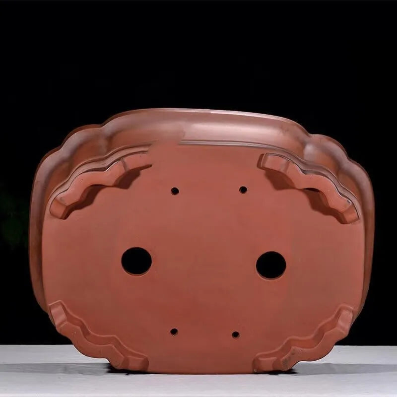Large antique-colour purple clay flowerpot with Chinese tree stump pine cypress pomegranate golden marble antique jade belt crabapple design