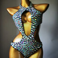 Women's one-piece mesh diamond swimsuit in nylon fabric with polyester lining