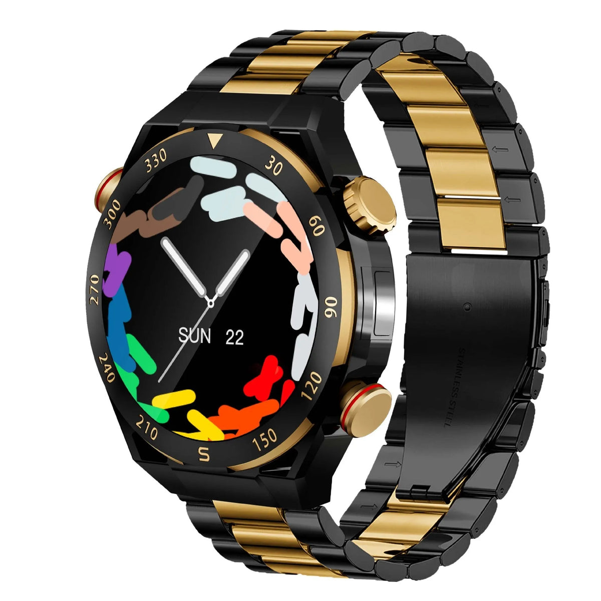 WS10 smart watch with AMOLED multi-touch screen, 128GB memory, black or black gold colour