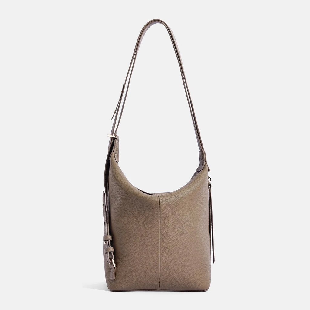 Women's genuine cowhide leather bucket shoulder bag in neutral colour with large capacity