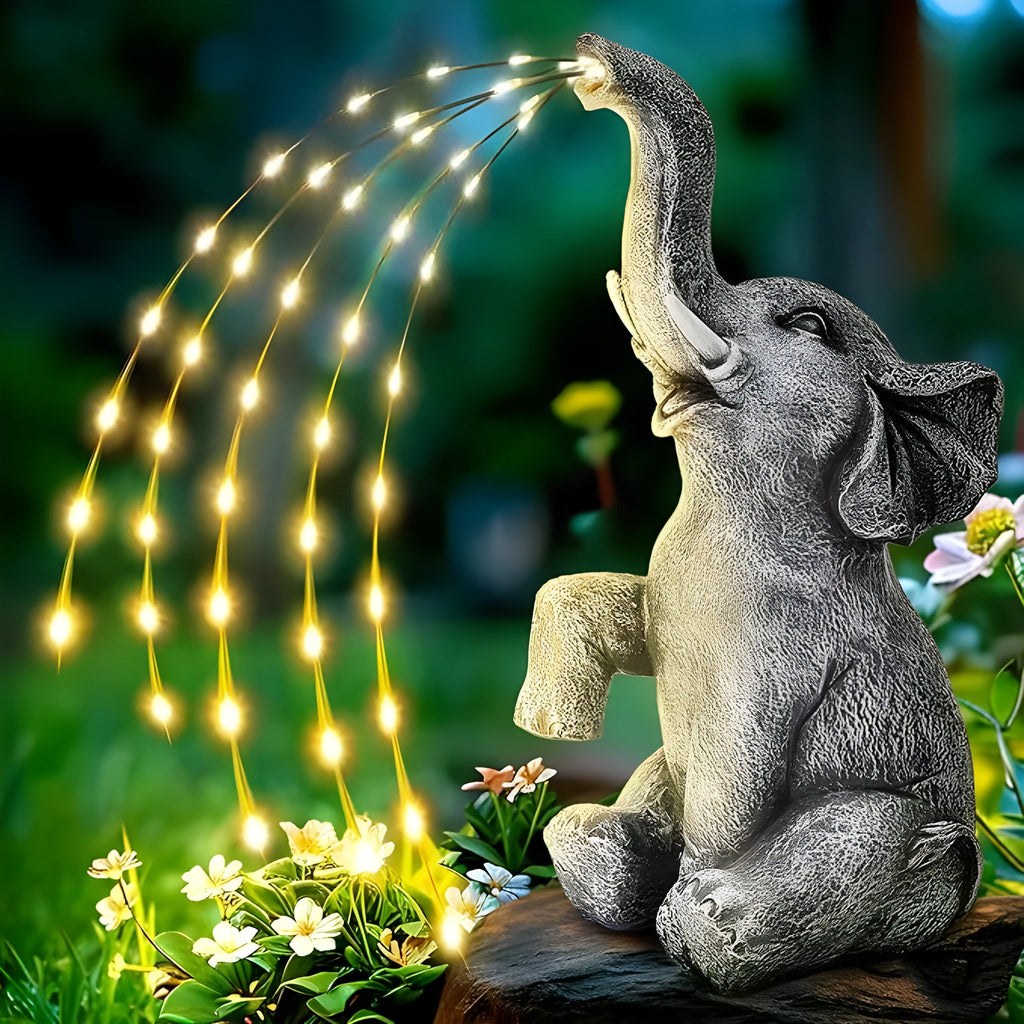 Resin elephant statue with built-in LED light for outdoor garden decoration