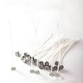 White cotton candle wicks for DIY candle making in three lengths: 2.6cm, 6cm, and 8cm