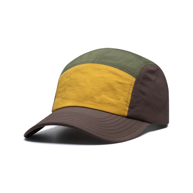 Men's quick-drying polyester cotton baseball cap with curved brim in khaki, army green, orange or yellow