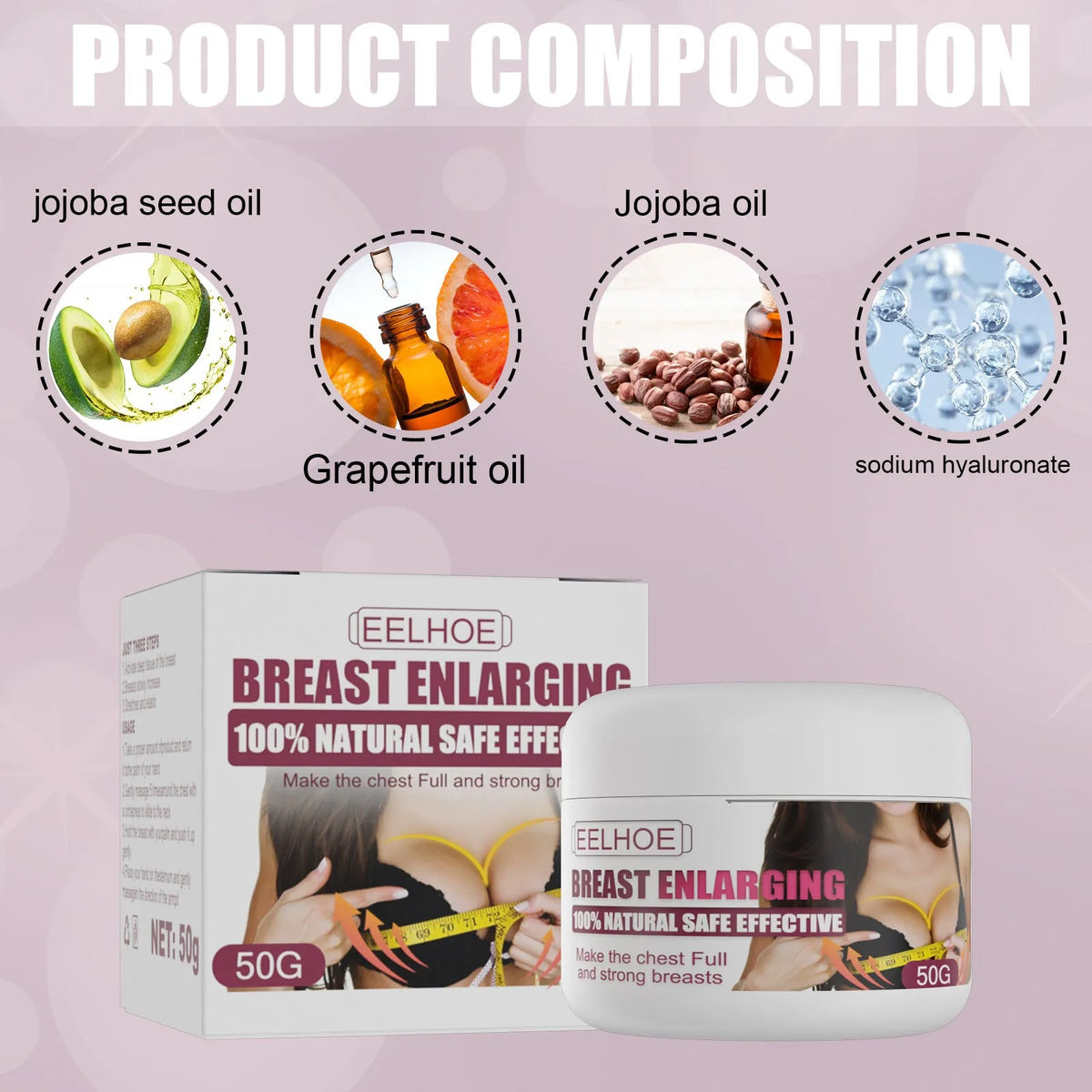 White 50g breast cream for lifting, tightening, firming, and plumping, 5x4.2cm cosmetic product