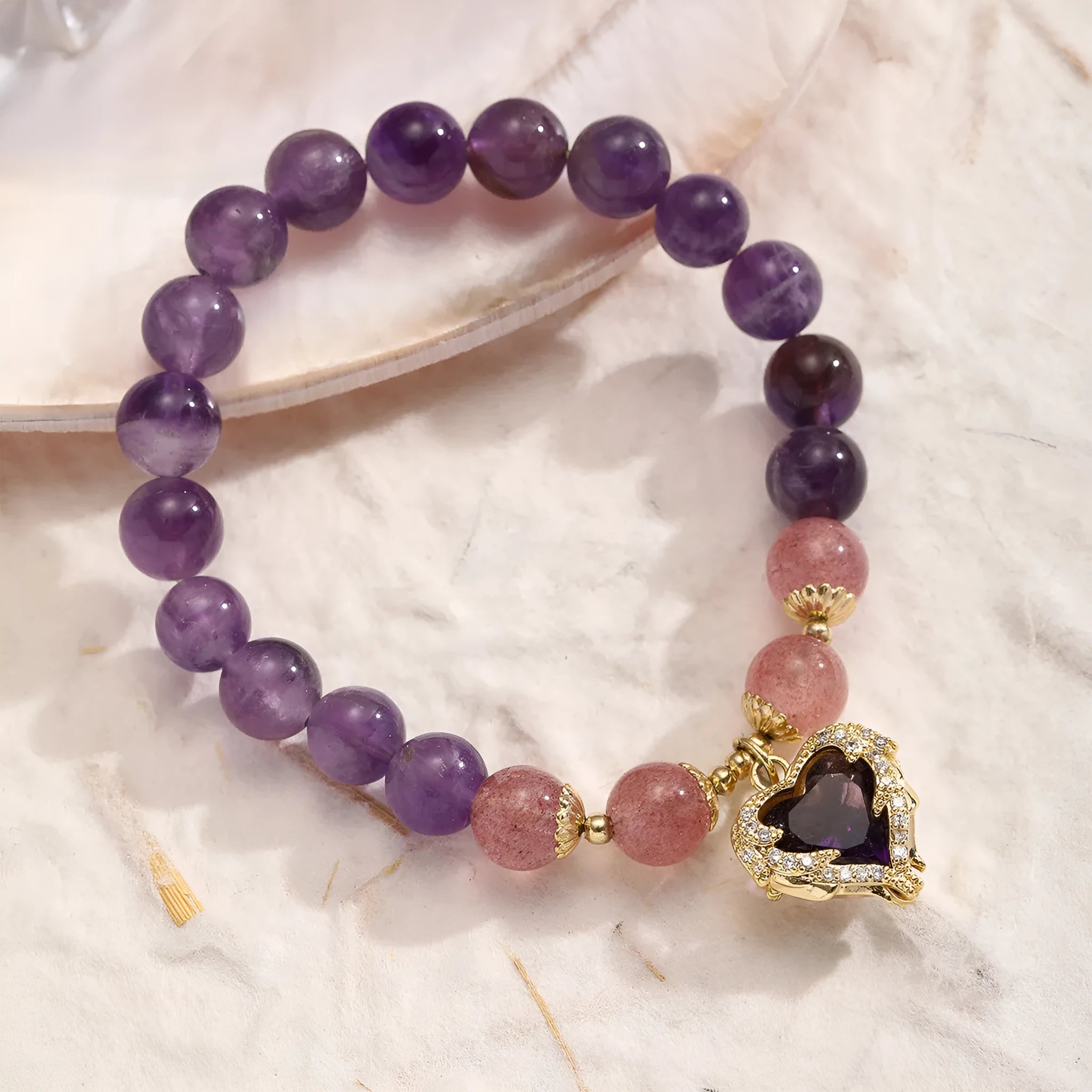 Women's stone bead bracelet with peace buckle clasp in retro style