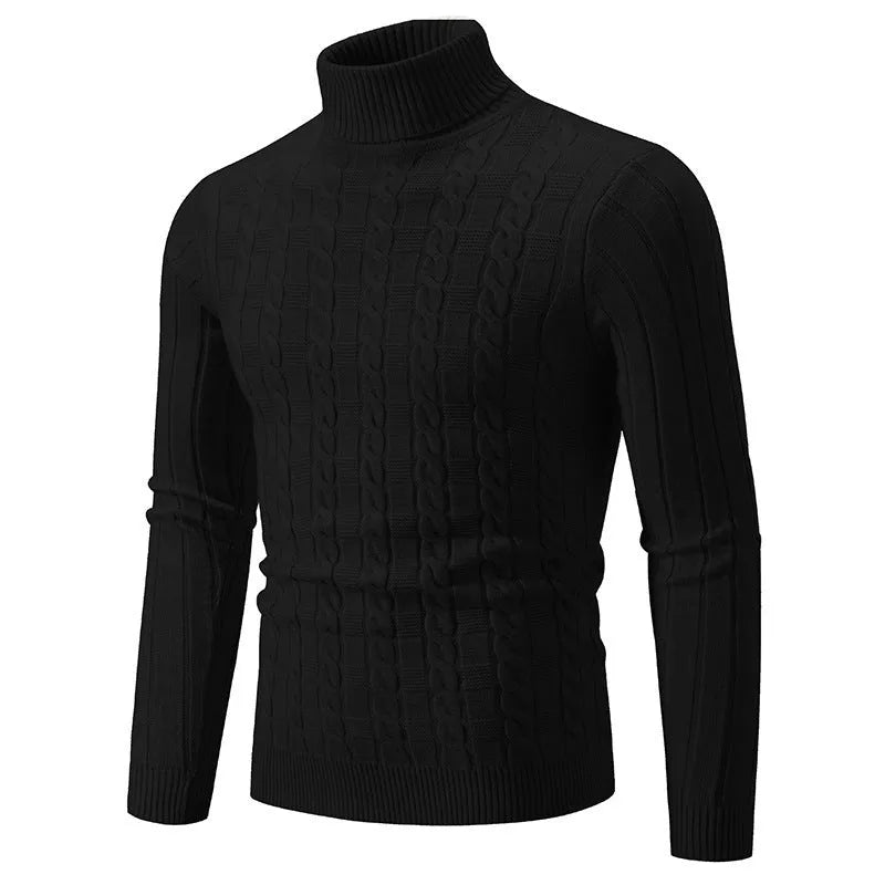 Men's slim twist turtleneck pullover sweater in chenille fabric for youth leisure wear