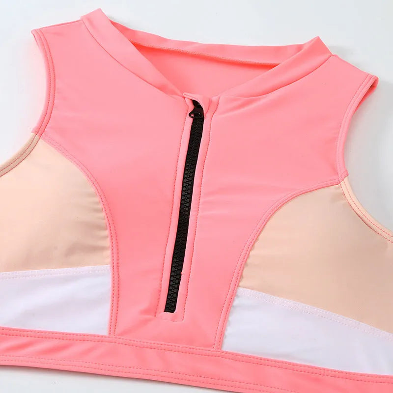 Pink high-waist nylon bikini swimsuit with briefs style and European sizing