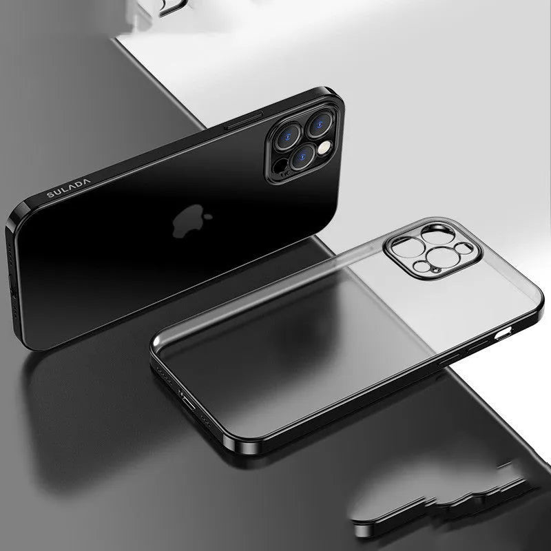 Square frame transparent matte silicone iPhone case in blue, green, purple, yellow colours