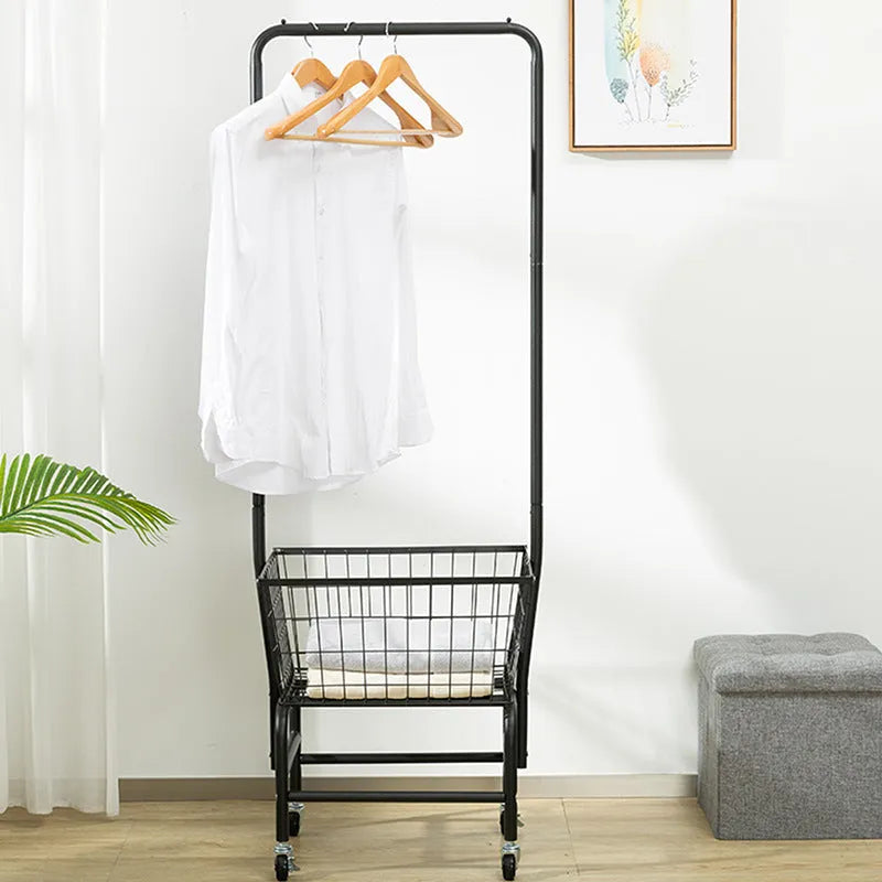 White iron pulley clothes hanger storage car with trouser rack and tie rack