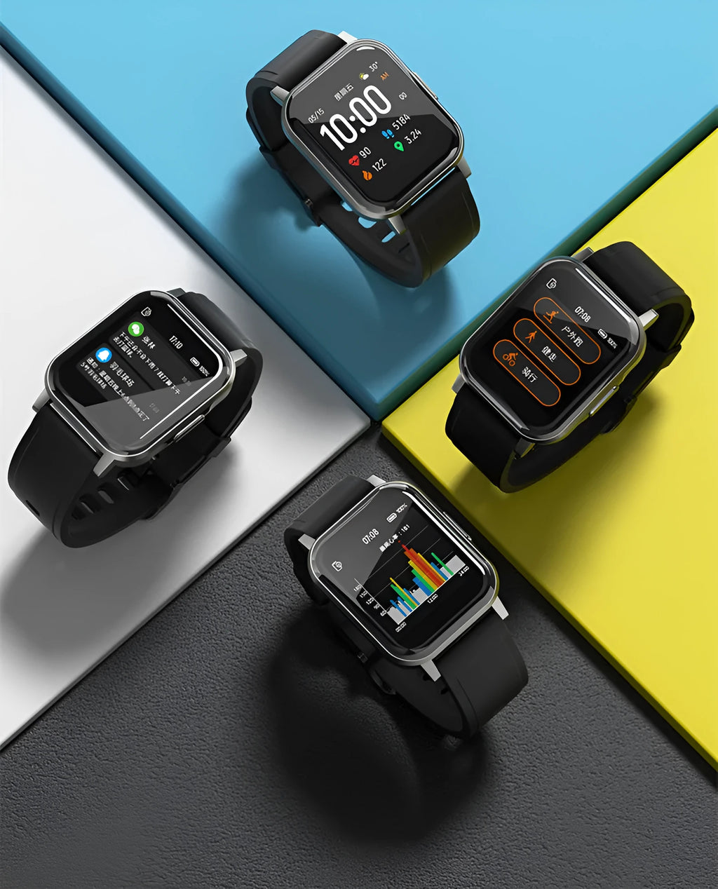 Black waterproof smart bracelet with 1.4 inch screen and silicone strap on a wrist