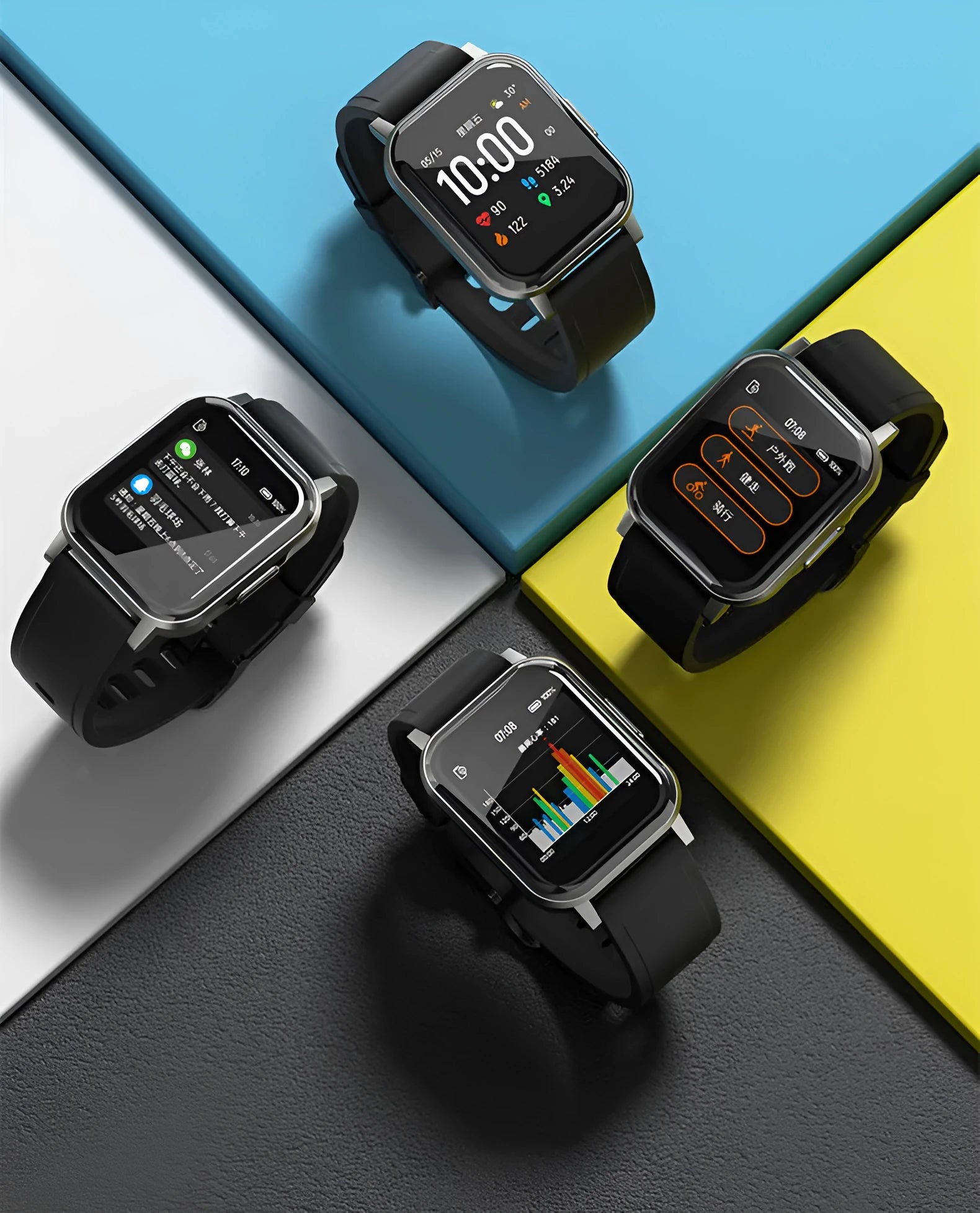 Black waterproof smart bracelet with 1.4 inch screen and silicone strap on a wrist