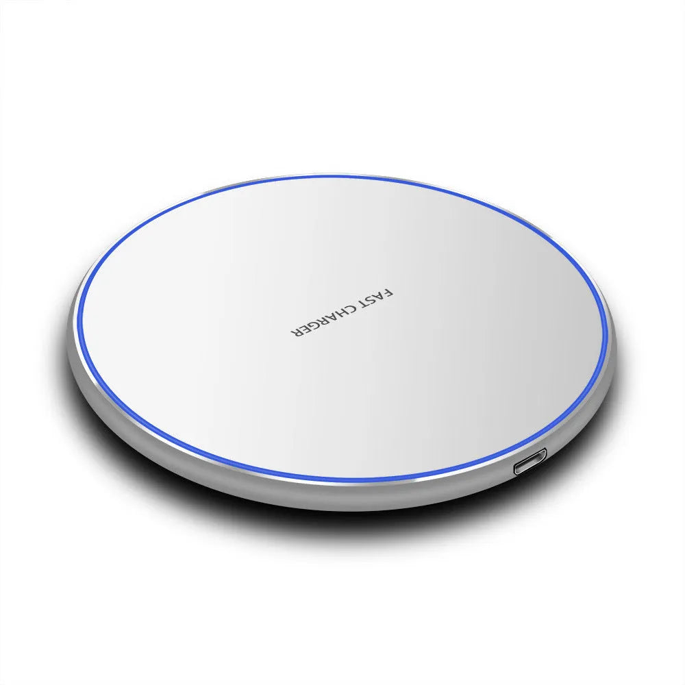 10W metal Qi wireless charger ultra-thin 100mm pad with Micro USB cable white