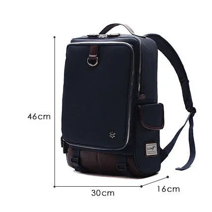 Men's Korean style Oxford cloth backpack in army green colour showing dimensions and design