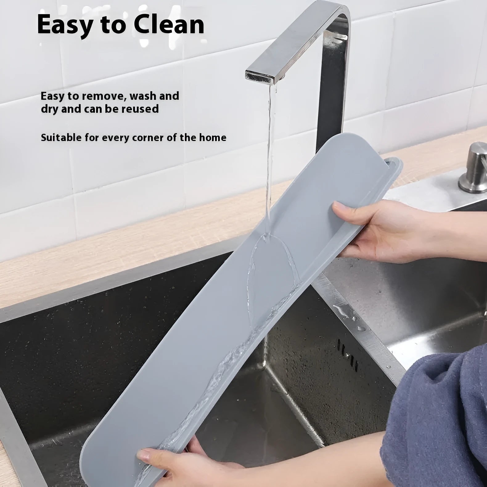 Silicone kitchen sink water blocking plate in grey, blue or black measuring 52mm wide by 85mm long