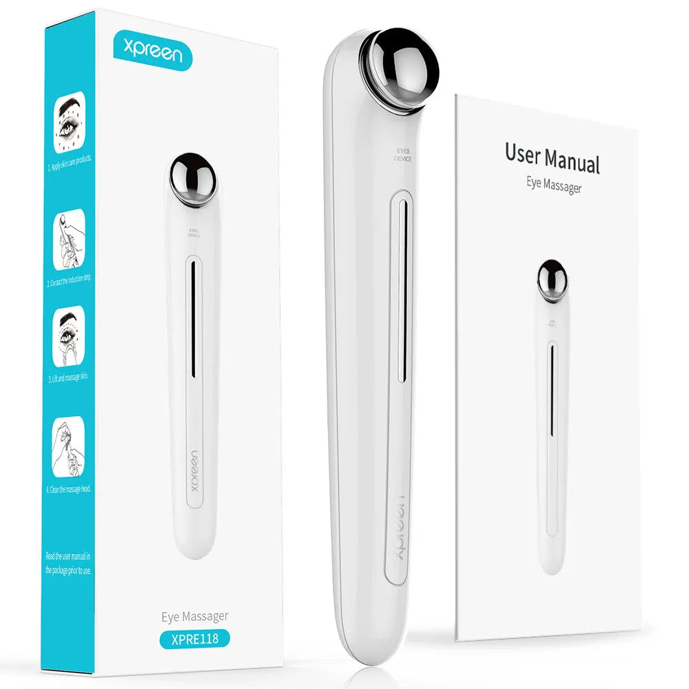 Beautefas portable eye massager in white, 148 x 24.5 x 23mm, with induction sensor strip