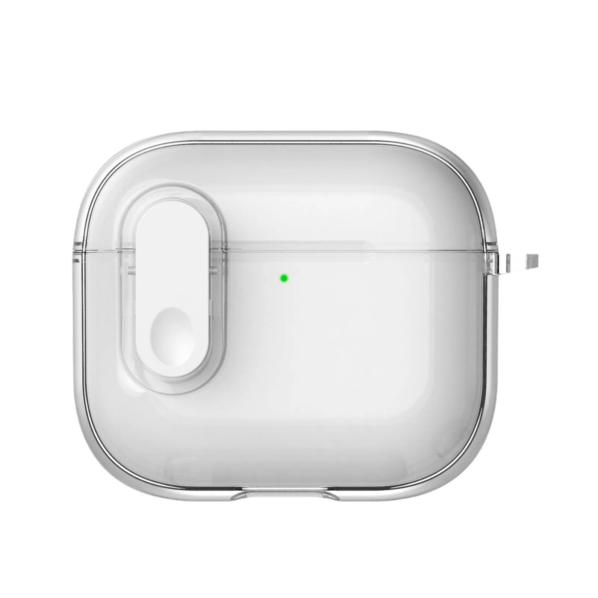 Transparent TPU earphone case for Apple AirPods 4, shown in transparent, grey and pink