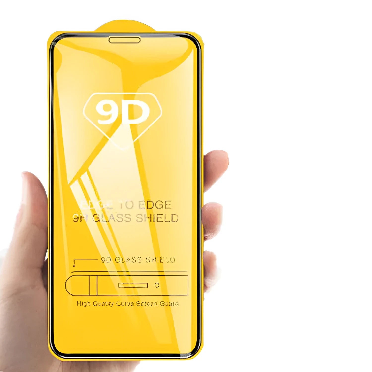 Black full screen glass tempered film for Xiaomi phones on a white background