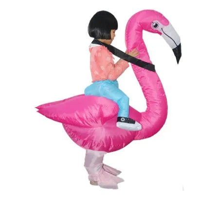 Inflatable flamingo costume suit for adults and children, waterproof polyester, sizes S and L