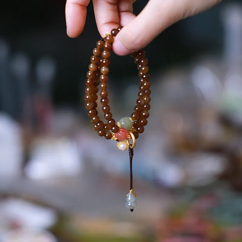 Brown jade Hetian jade women's bracelet with silver plated accessories and 6mm beads