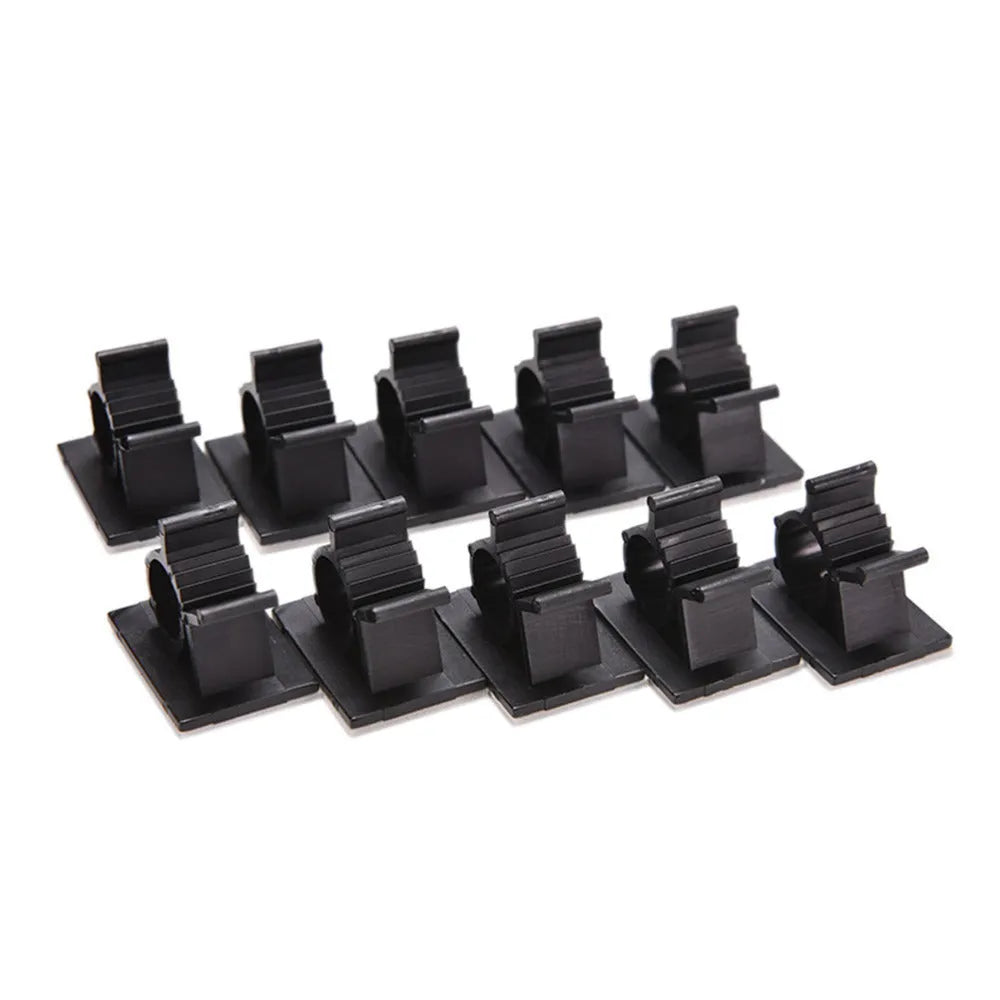 Black nylon adhesive cable clamp pack of 10 for 13mm diameter wire management.