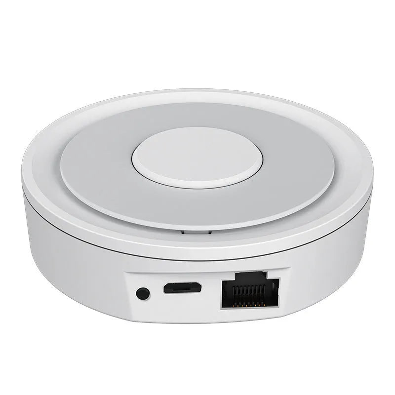 White square smart home gateway hub for ZigBee 3.0 device control and automation